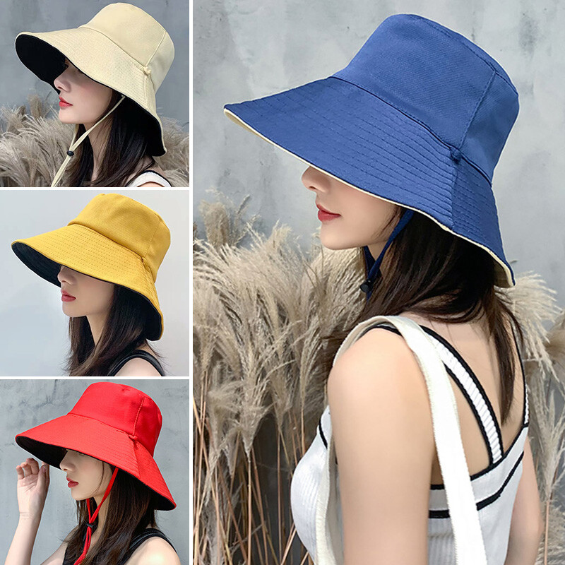 Women Lady Bucket Hats Double-Side 